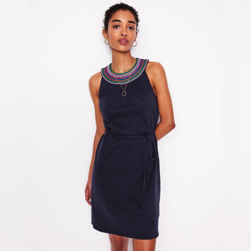 Boden Eleni Embroidered Short Dress Navy Women’s Size 4 Regular - Picture 3 of 13